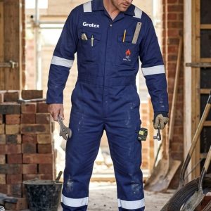FR Work Wear Coverall With Reflective Tape Cross Zip Pockets