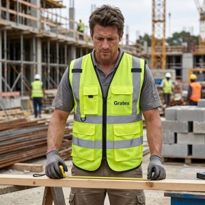 Safety Vest With Reflector Tap Zipper Closer Multi Pocket Style