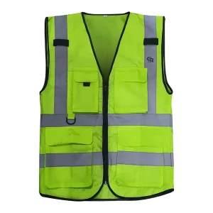 Safety Vest With Reflector Tap Zipper Closer Multi Pocket Style