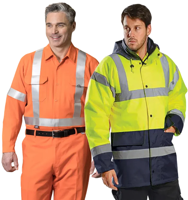 Professional high-visibility safety uniforms for industrial workers